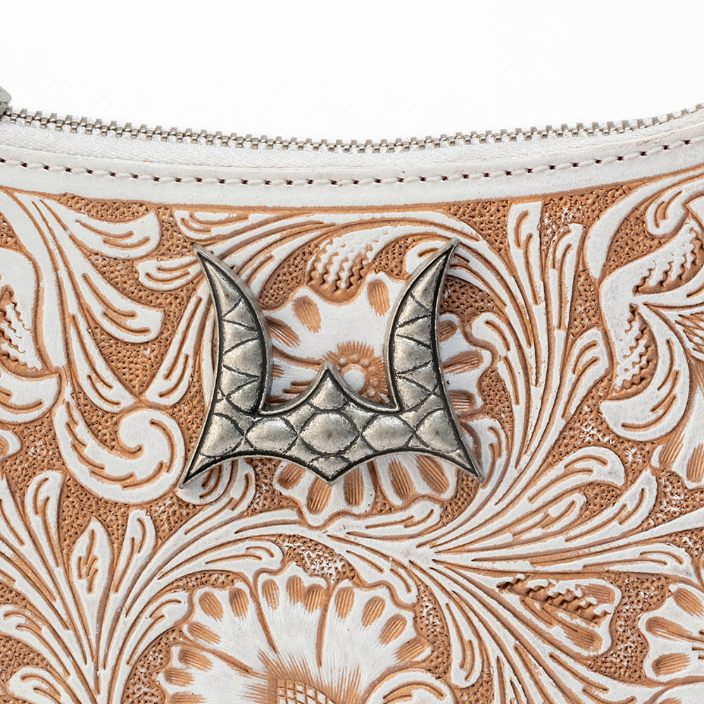 Loyal West DANNIA MEDIUM PURSE - IVORY DUST HANDTOOLED LEATHER AND CALFSKIN - Myra USA