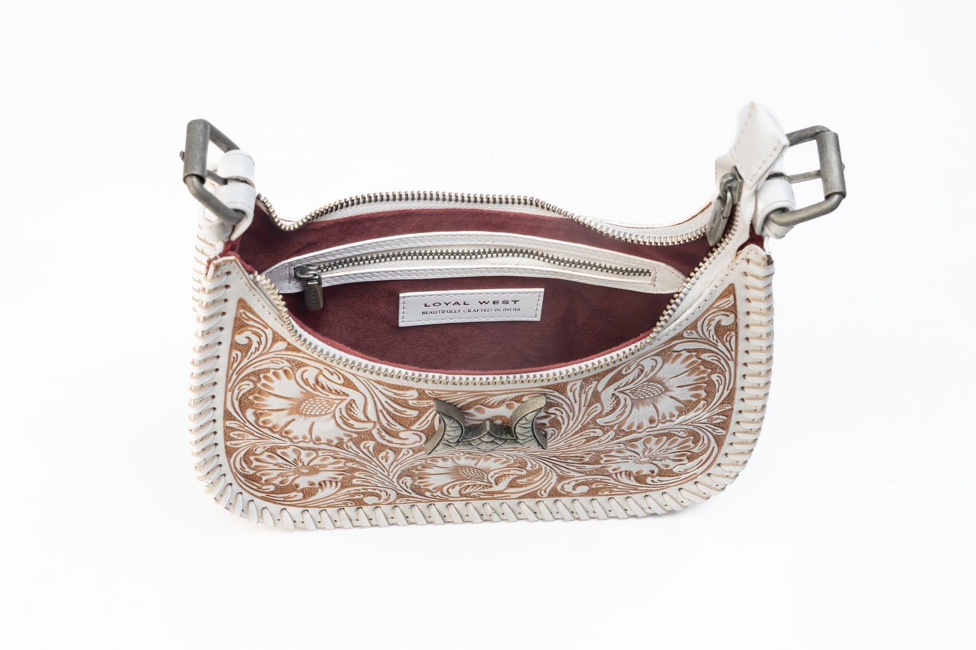 Loyal West DANNIA MEDIUM PURSE - IVORY DUST HANDTOOLED LEATHER AND CALFSKIN