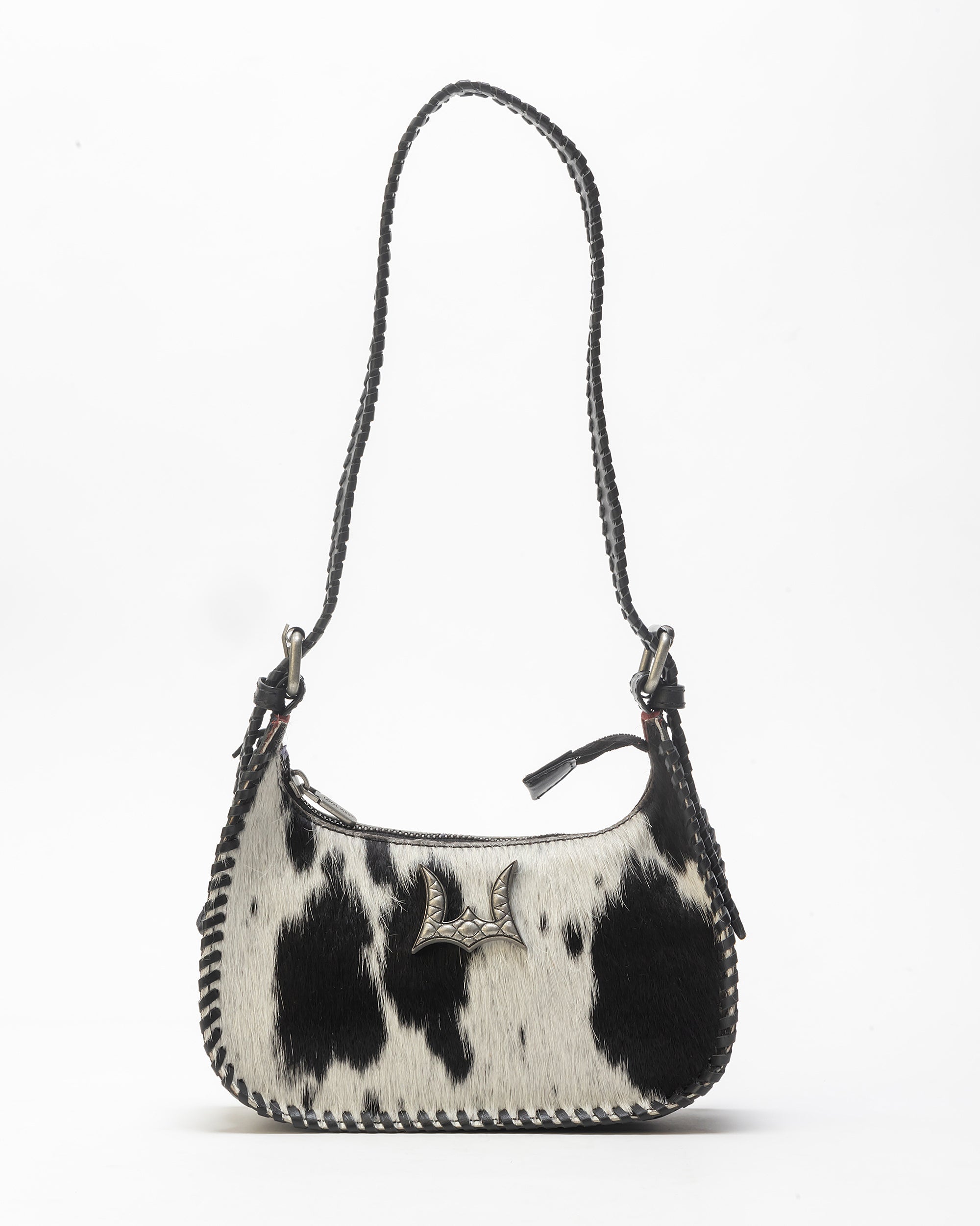 Dannia Medium Purse In Black & White Cowhide - Myra USA