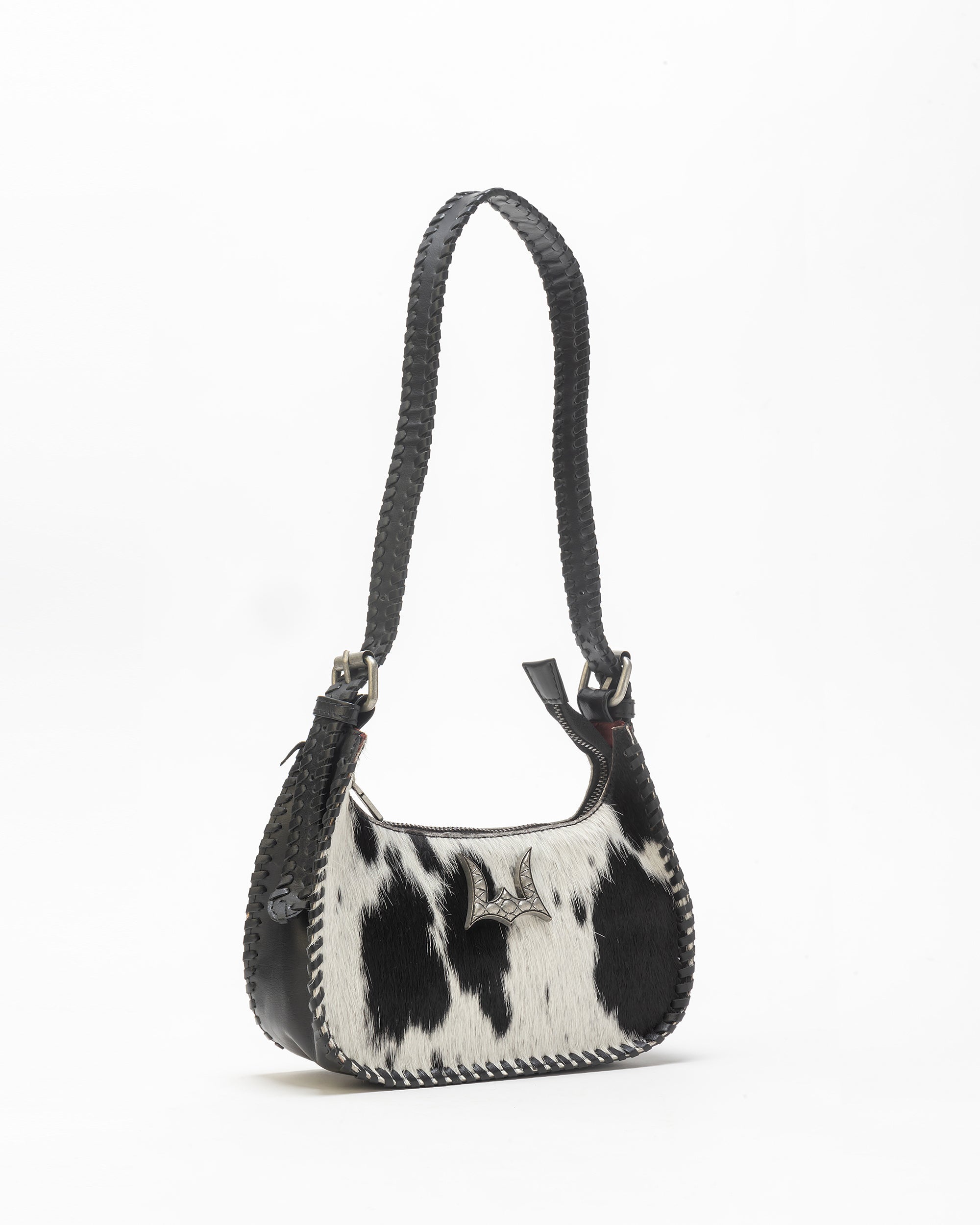 Dannia Medium Purse In Black & White Cowhide - Myra USA