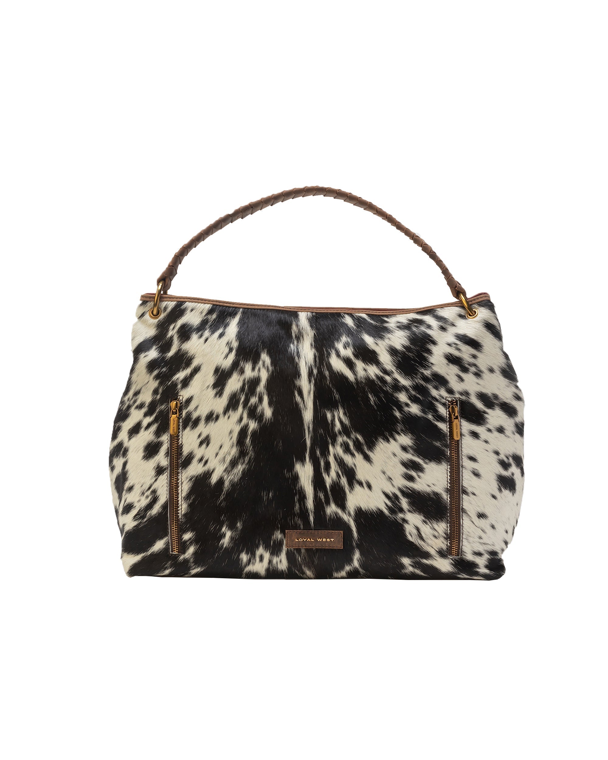 Lw Large Hobo Bag In Black & White Cowhide - Myra USA