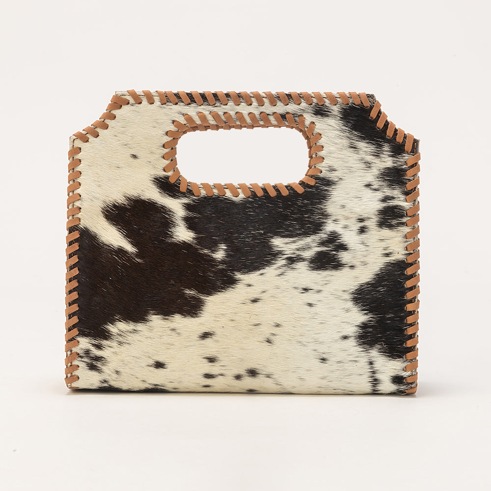 Alma Medium Hand Bag In Black & White Cowhide - Myra USA