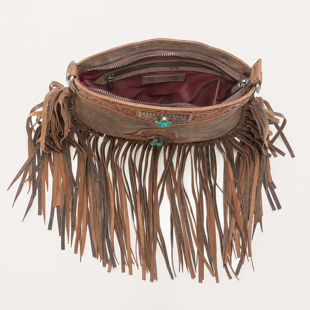 Mojave Tassle Bag In Brunette Leather - Myra USA