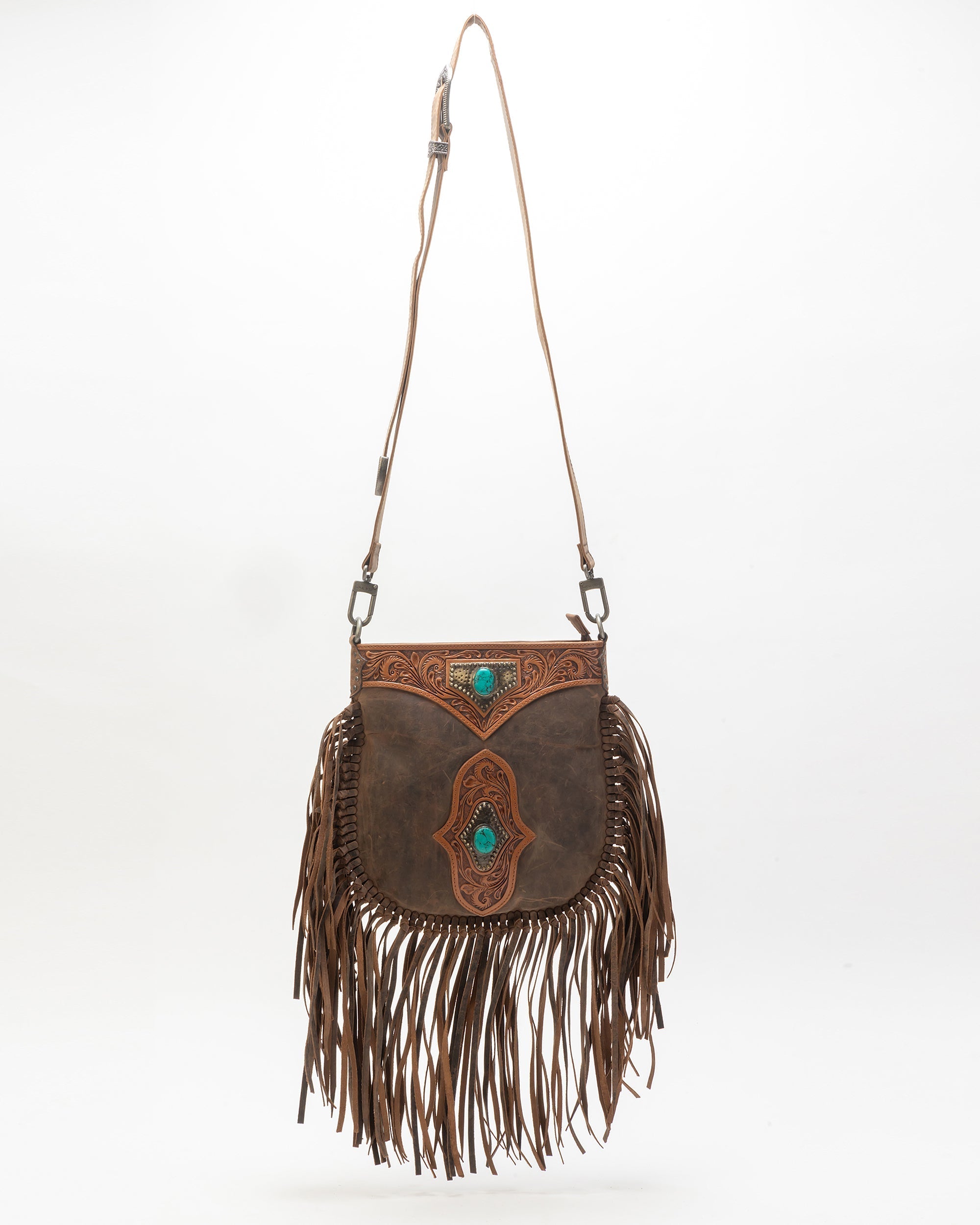 Mojave Tassle Bag In Brunette Leather - Myra USA