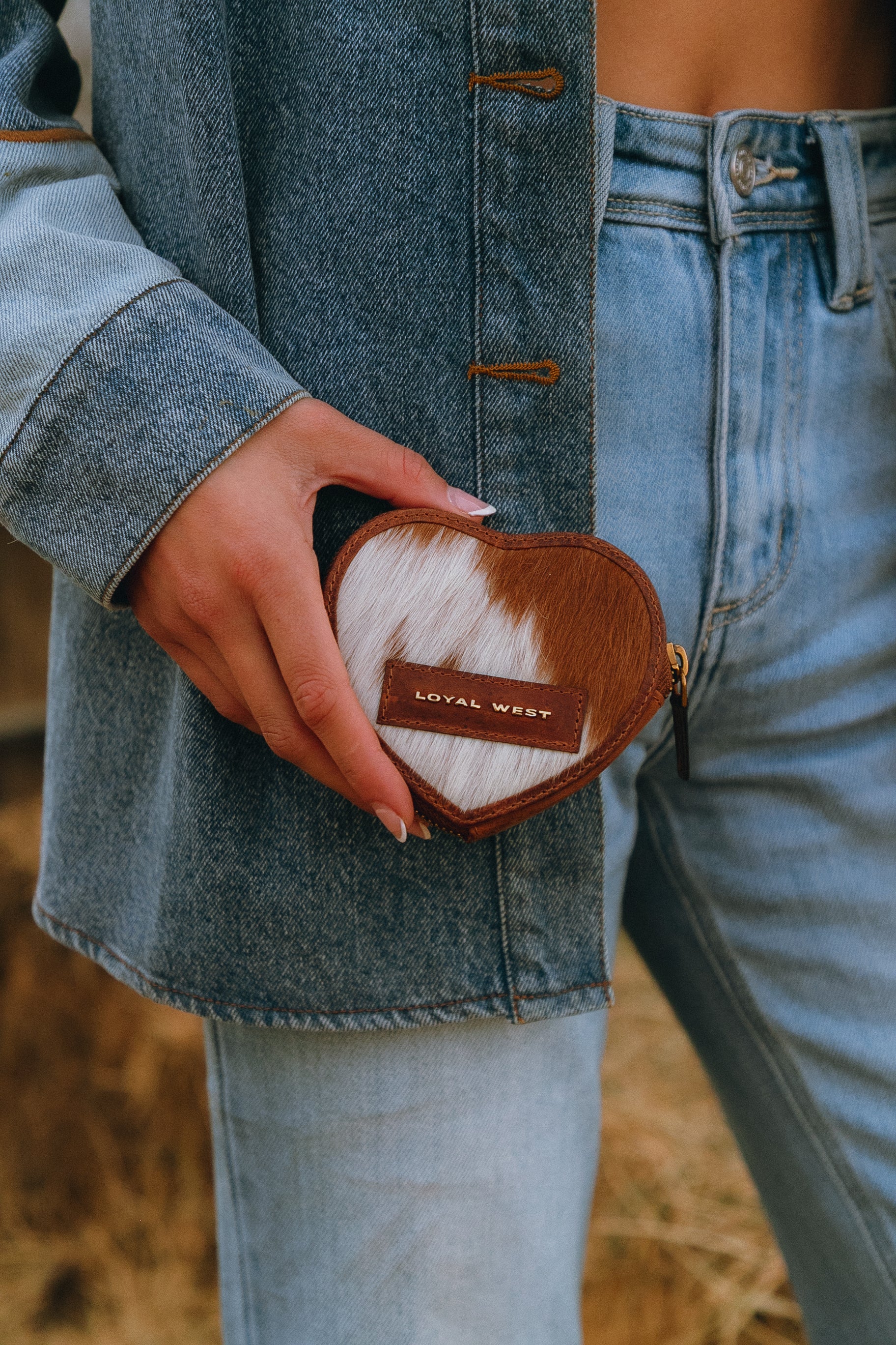 Cupid Coin Pouch In Brown & White Cowhide