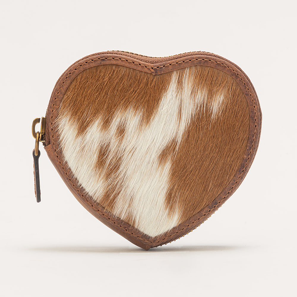 Cupid Coin Pouch In Brown & White Cowhide - Myra USA