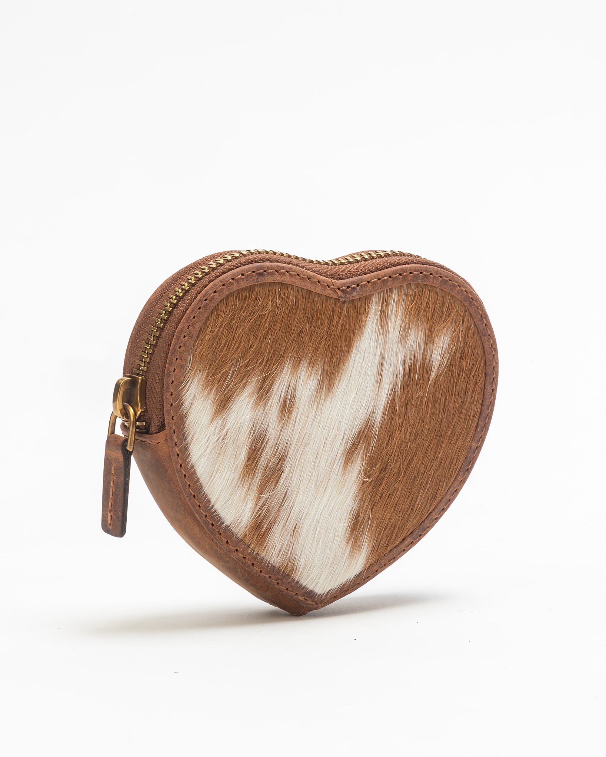 Cupid Coin Pouch In Brown & White Cowhide - Myra USA