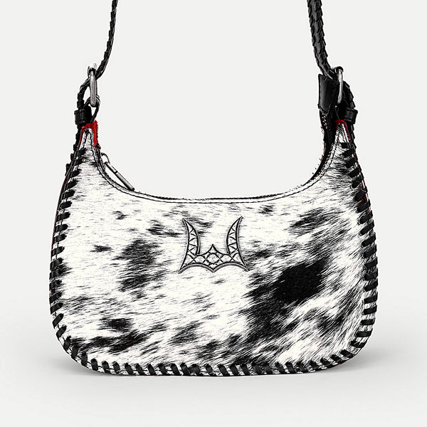 Dannia Medium Purse In Black & White Cowhide - Myra USA