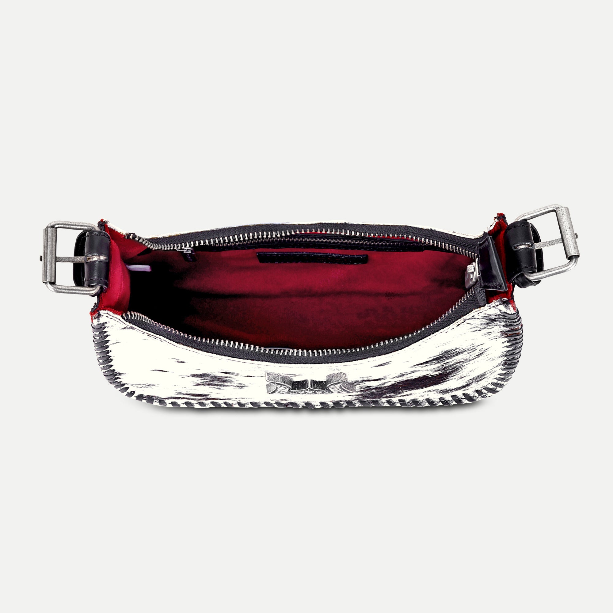 Dannia Medium Purse In Black & White Cowhide - Myra USA