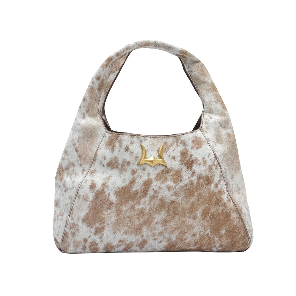 VITA SERVANS HOBO BAG - BROWN & WHITE COWHIDE - Myra USA