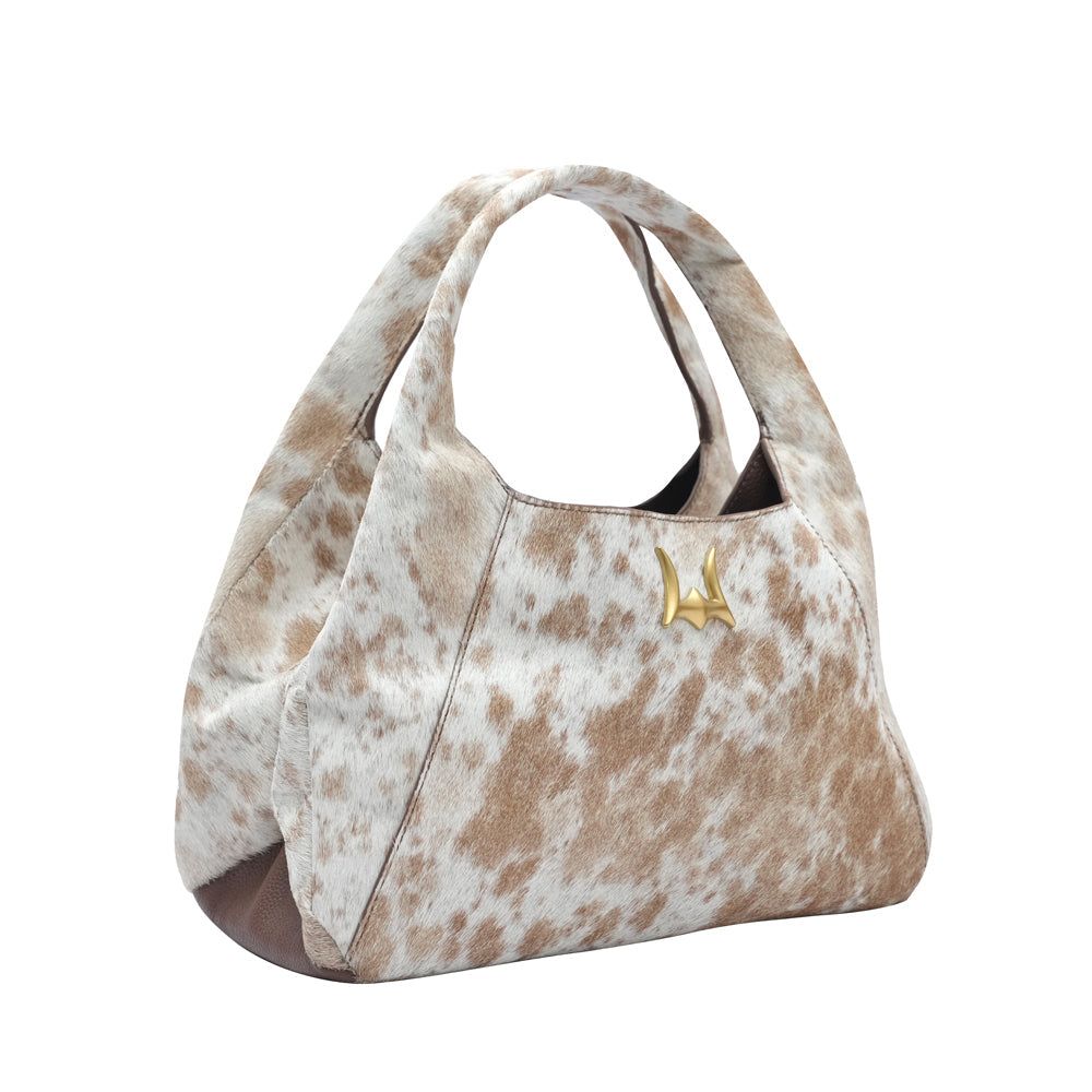 VITA SERVANS HOBO BAG - BROWN & WHITE COWHIDE - Myra USA