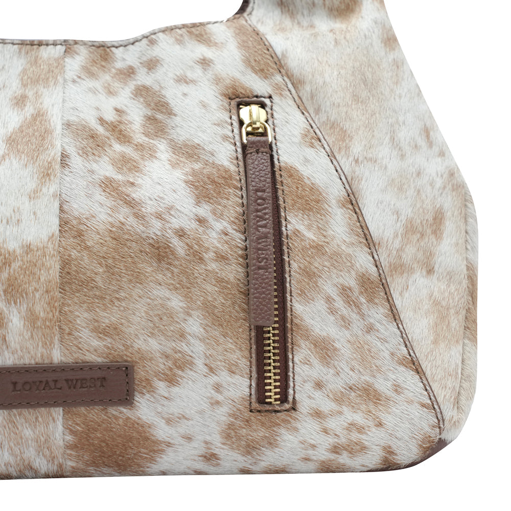 VITA SERVANS HOBO BAG - BROWN & WHITE COWHIDE - Myra USA