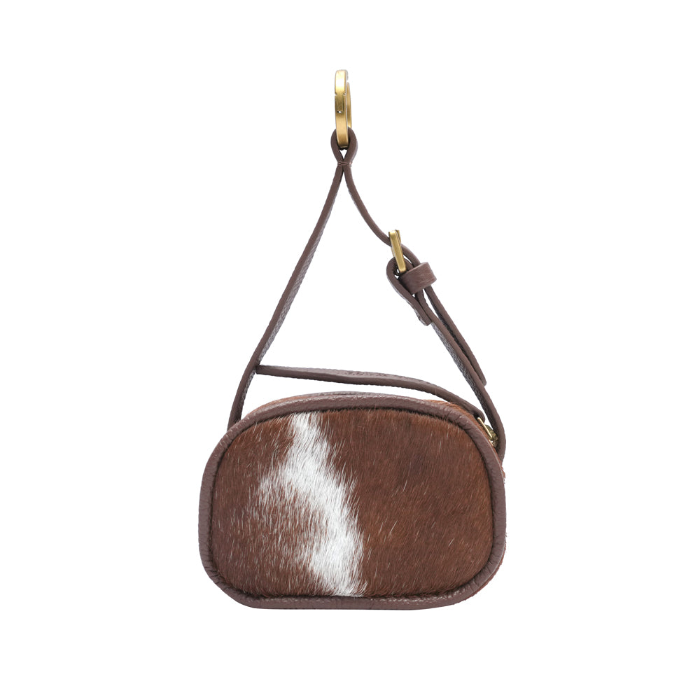SOPHIA MICRO BAG CHARM - BROWN & WHITE COWHIDE - Myra USA