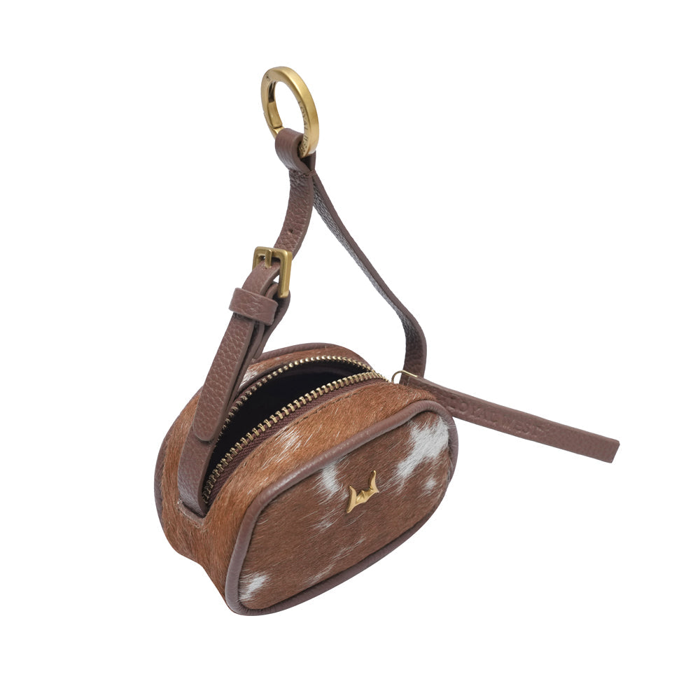 SOPHIA MICRO BAG CHARM - BROWN & WHITE COWHIDE - Myra USA