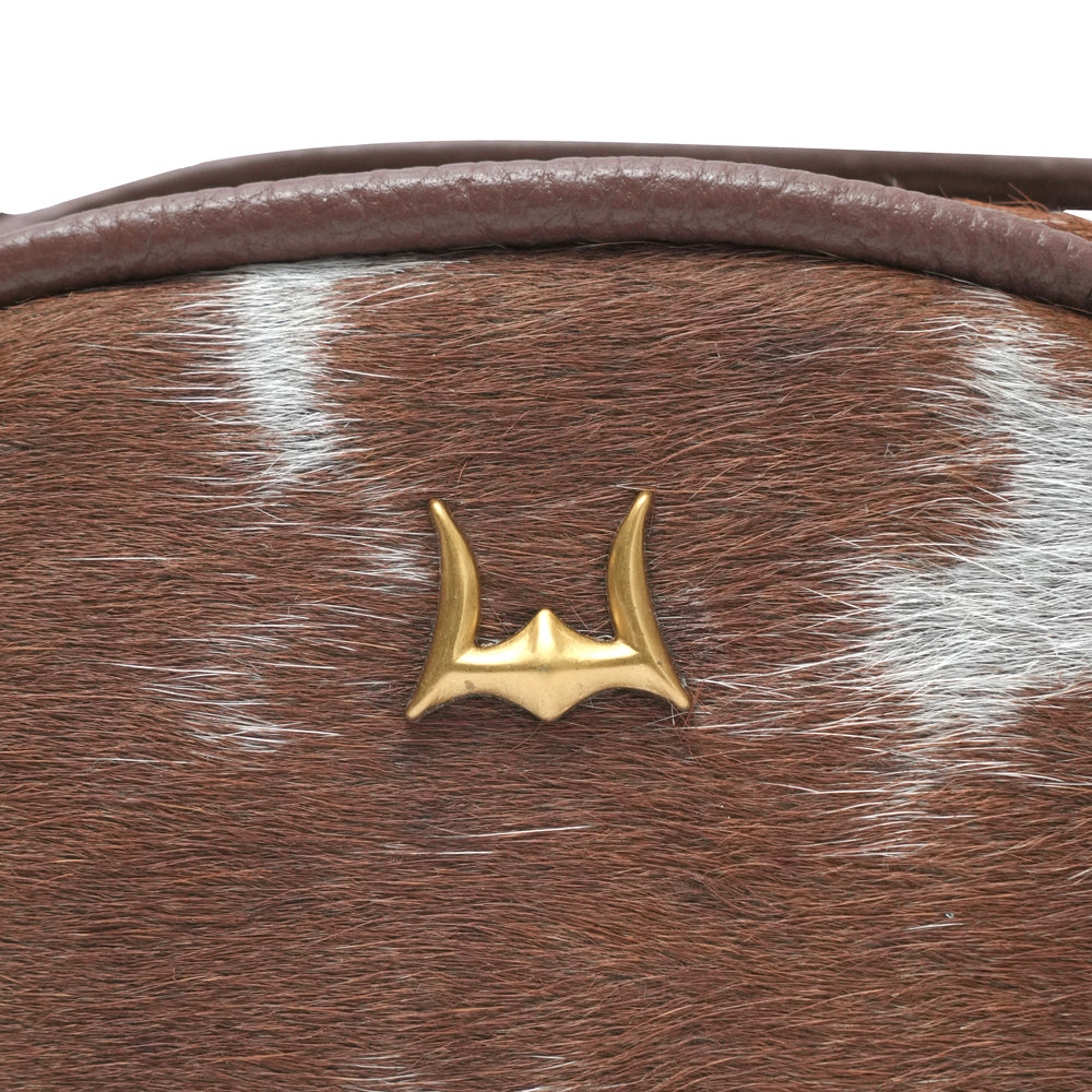 SOPHIA MICRO BAG CHARM - BROWN & WHITE COWHIDE - Myra USA