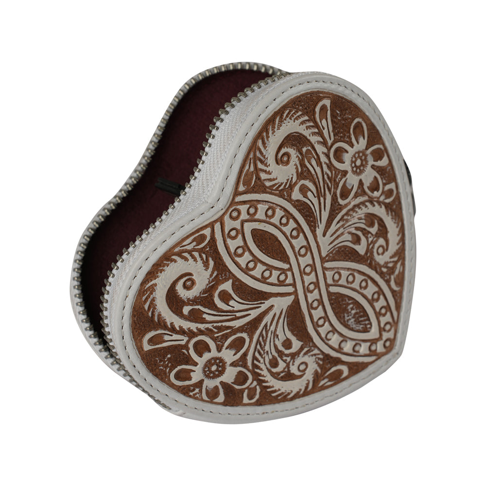 HandTooled Cupid Coin Pouch Ivory Dust - Myra USA