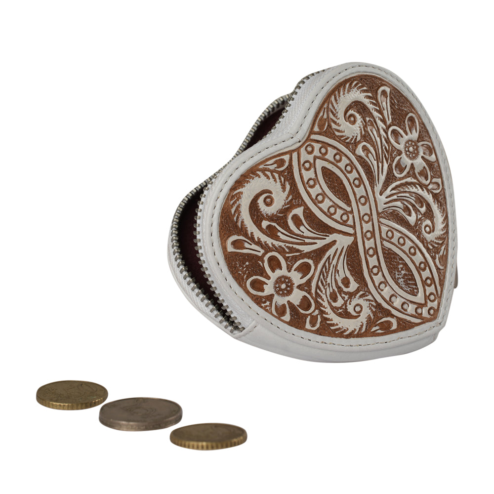 HandTooled Cupid Coin Pouch Ivory Dust - Myra USA
