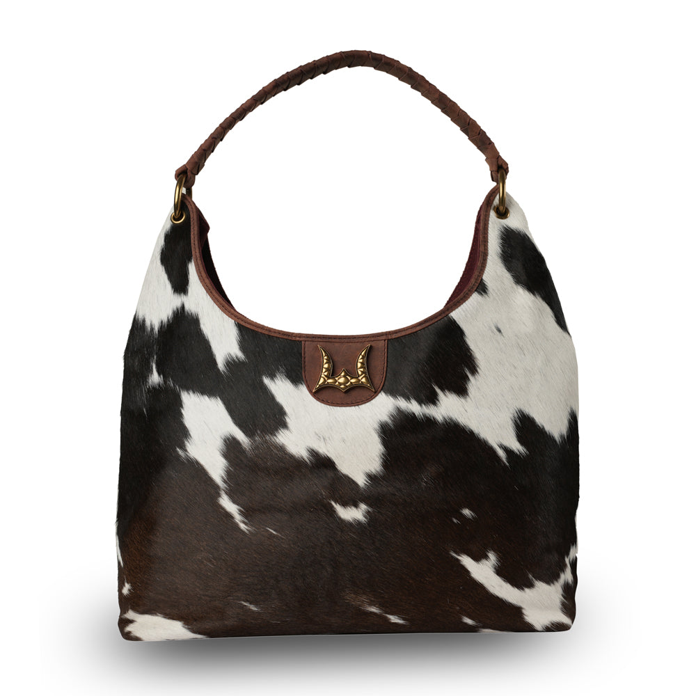 LW Large Purse - Black & White Cowhide With Oiled Ruby Leather - Myra USA