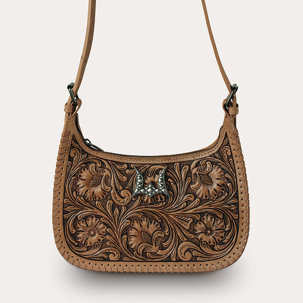 Handtooled Dannia Large Purse - Saddle Brown - Myra USA