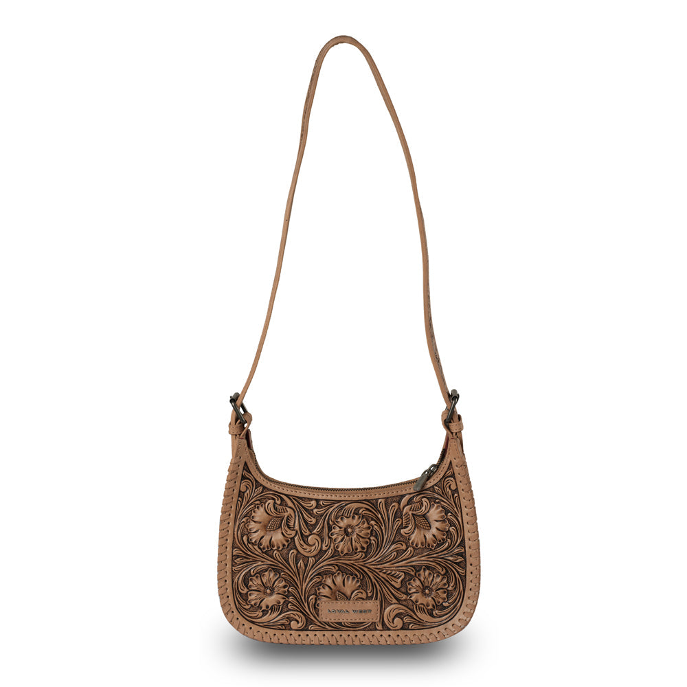 Handtooled Dannia Large Purse - Saddle Brown - Myra USA