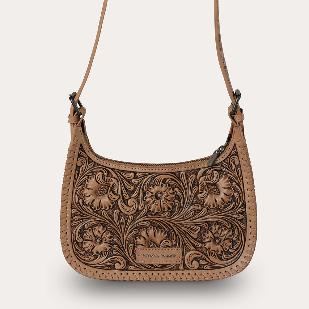 Handtooled Dannia Large Purse - Saddle Brown - Myra USA