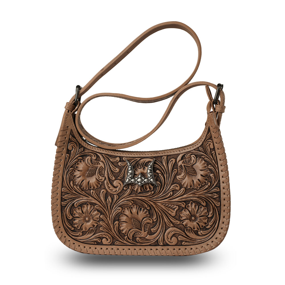 Handtooled Dannia Large Purse - Saddle Brown - Myra USA