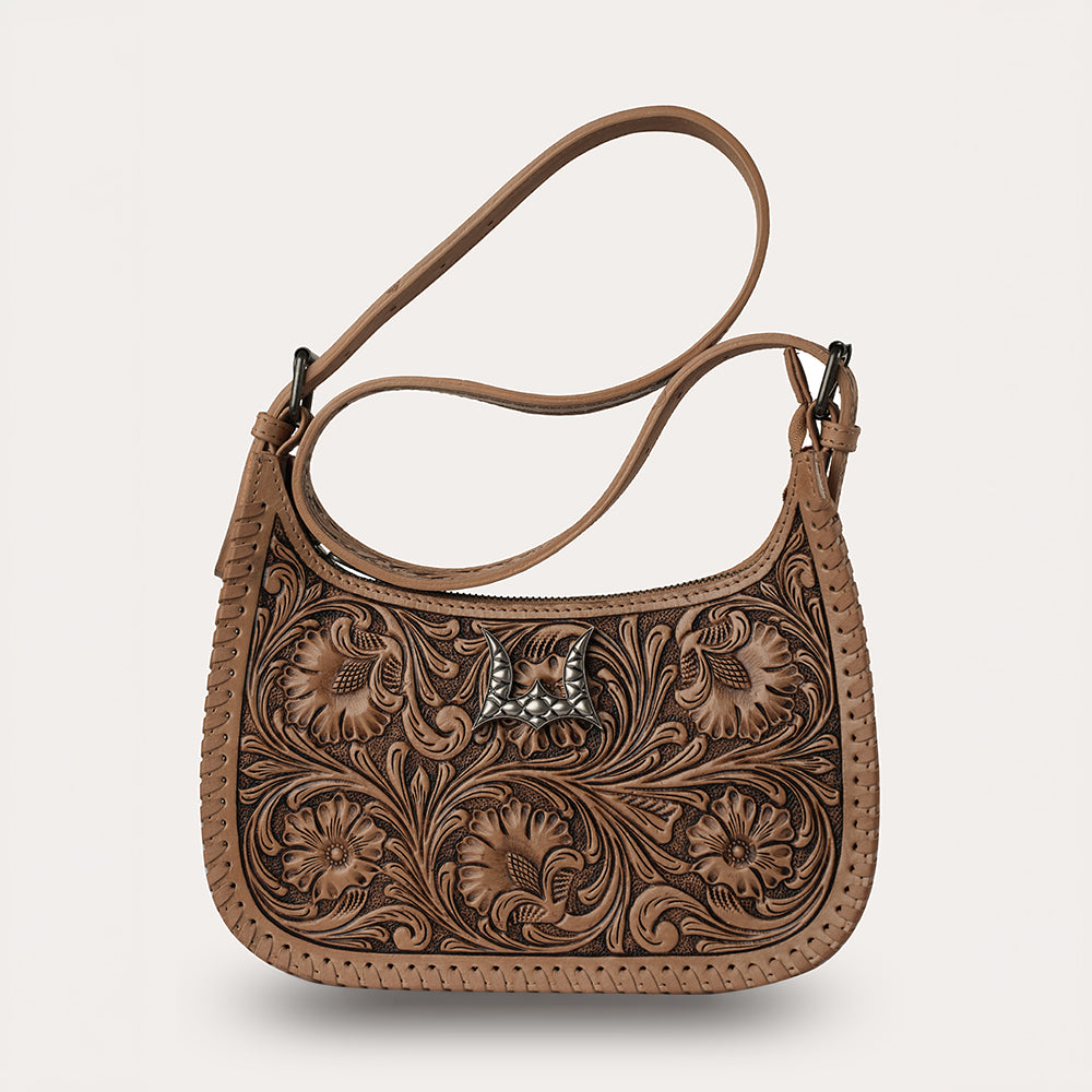 Handtooled Dannia Large Purse - Saddle Brown - Myra USA