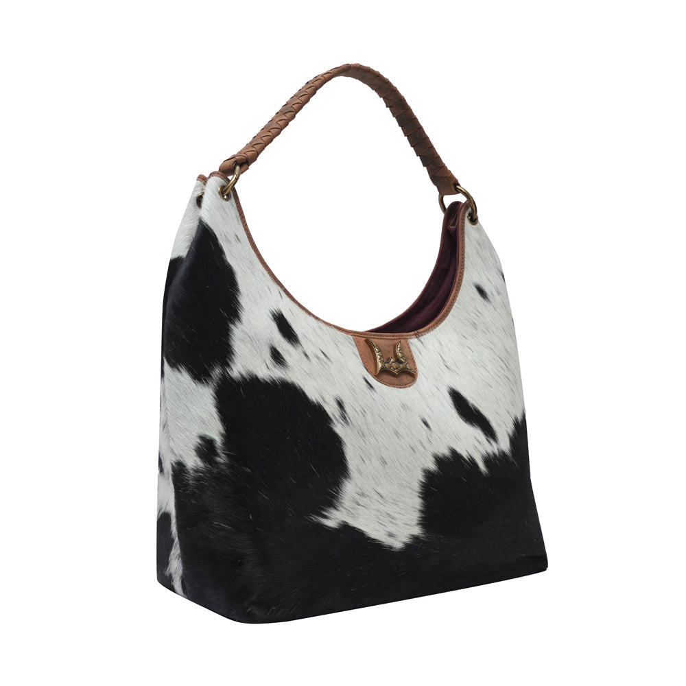 LW LARGE PURSE - BLACK & WHITE COWHIDE WITH BROWN LEATHER - Myra USA
