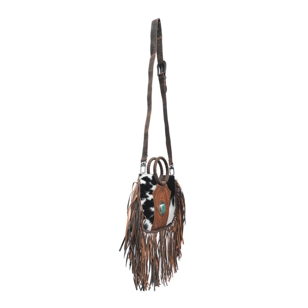 SEDONA TASSLE SHOULDER BAG - BLACK & WHITE COWHIDE - Myra USA