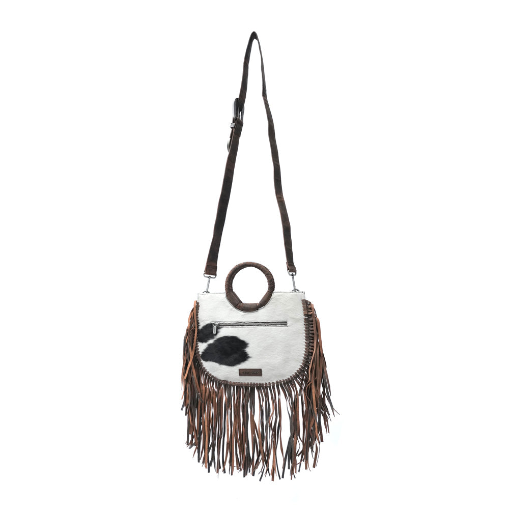 SEDONA TASSLE SHOULDER BAG - BLACK & WHITE COWHIDE - Myra USA