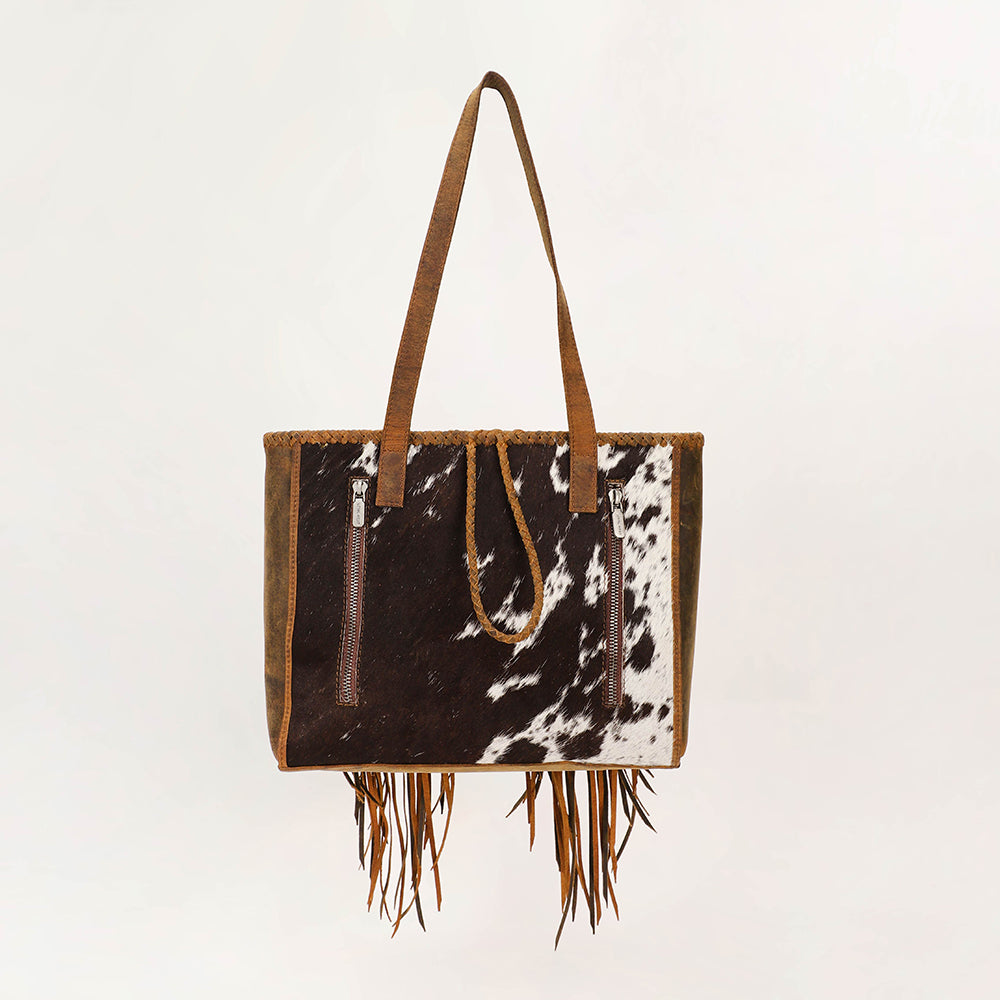 Loyal West Hide And Fringe Medium Cowhide Purse - Myra USA