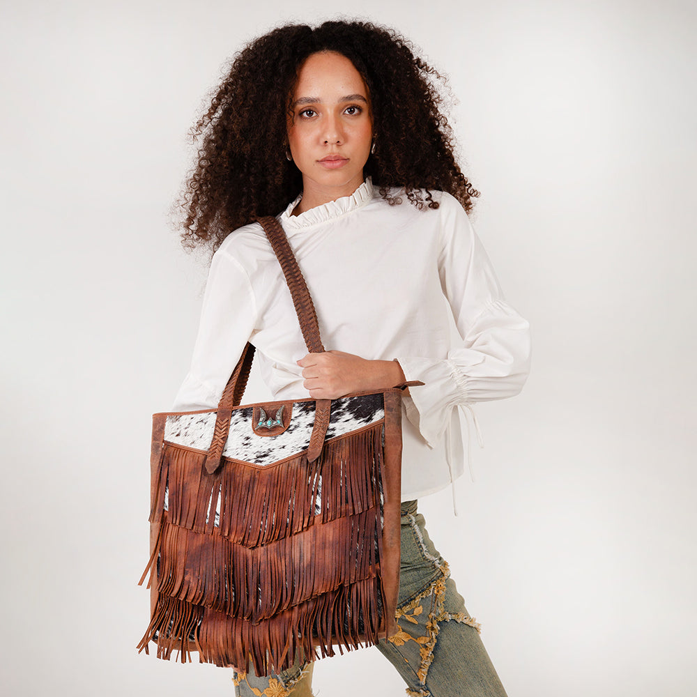 Loyal West Hide And Fringe Large Cowhide Purse - Myra USA