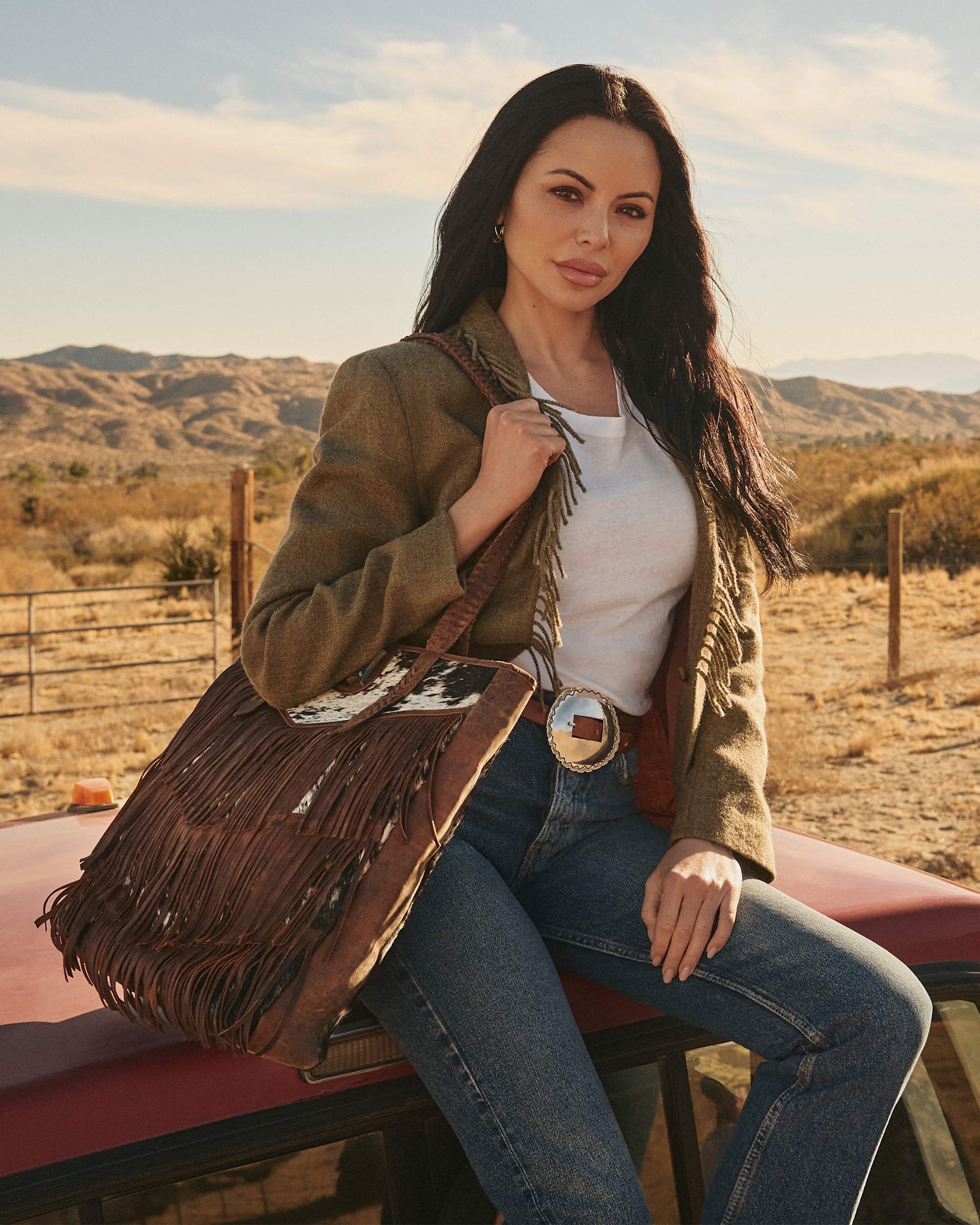 Loyal West Hide And Fringe Large Cowhide Purse