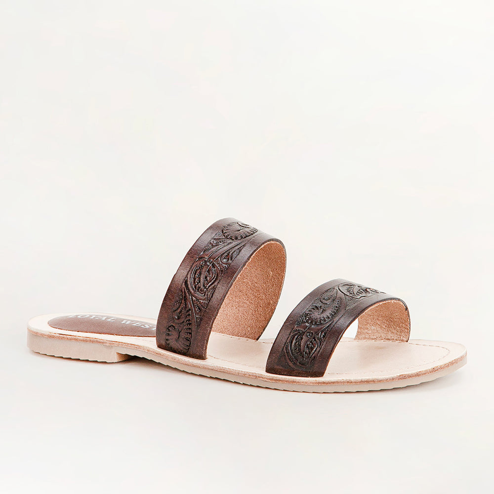Loyal West Mesa Wanderer Sandals - Black Handtooled Leather - Myra USA