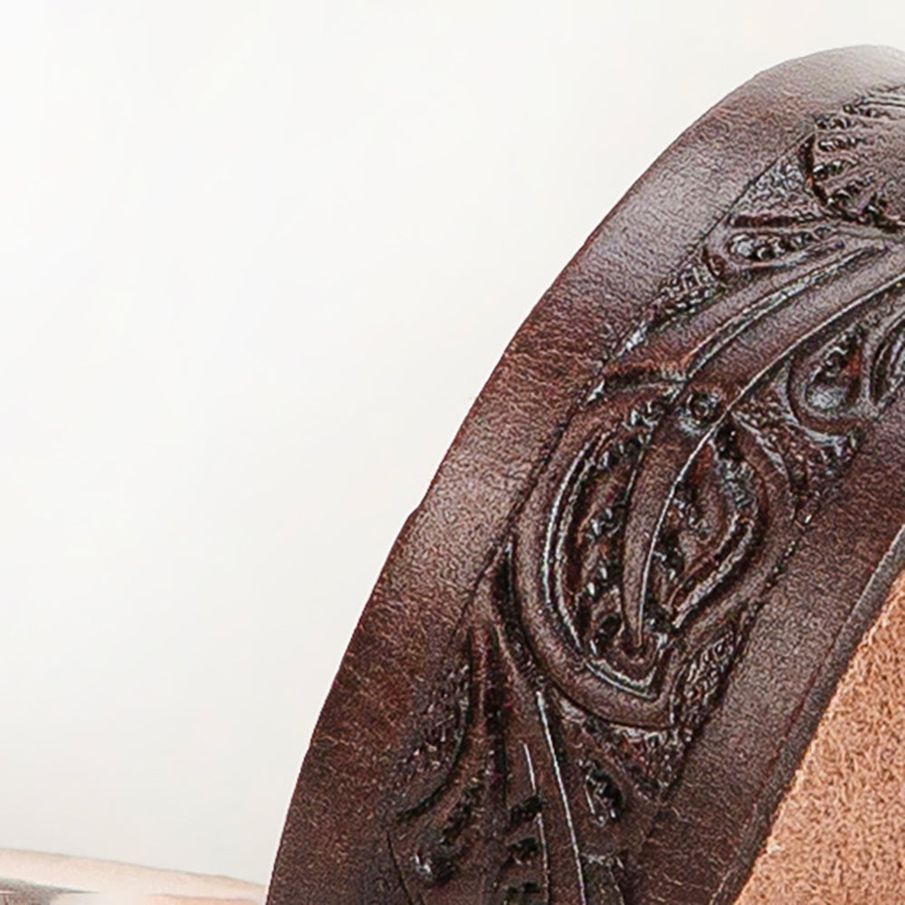 Loyal West Mesa Wanderer Sandals - Black Handtooled Leather - Myra USA