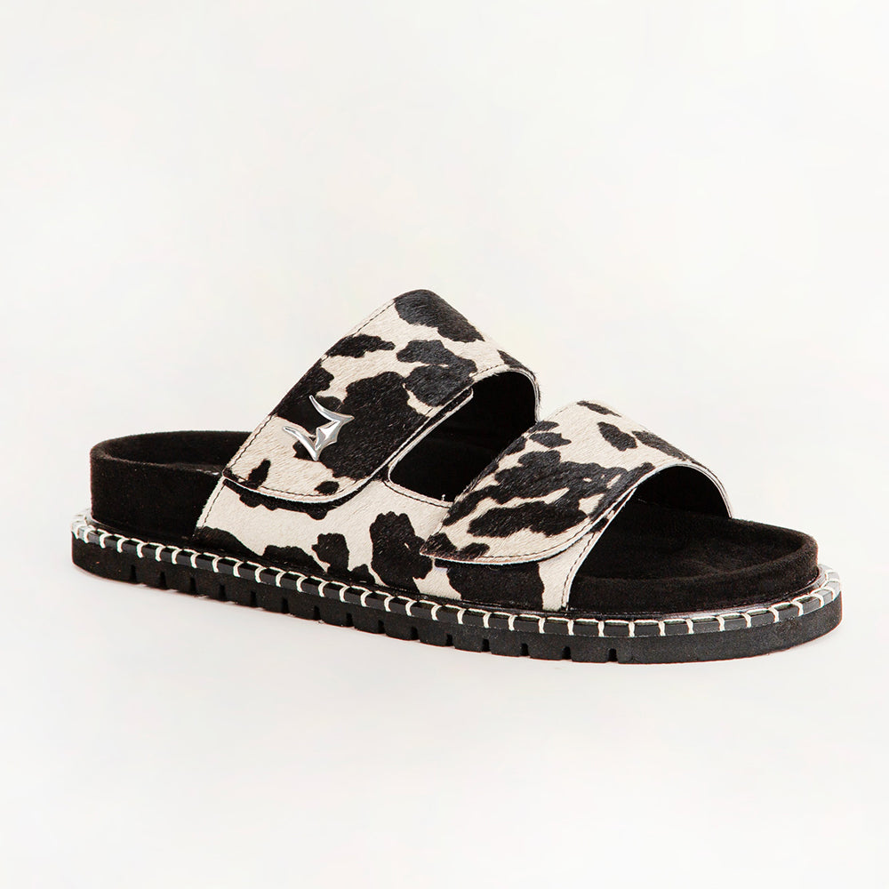 Loyal West Deen Canyon Sandals - Black And White Cowhide - Myra USA