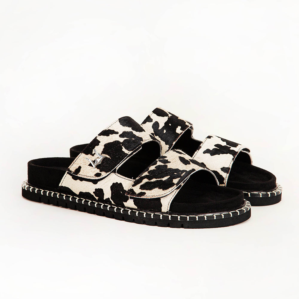 Loyal West Deen Canyon Sandals - Black And White Cowhide - Myra USA