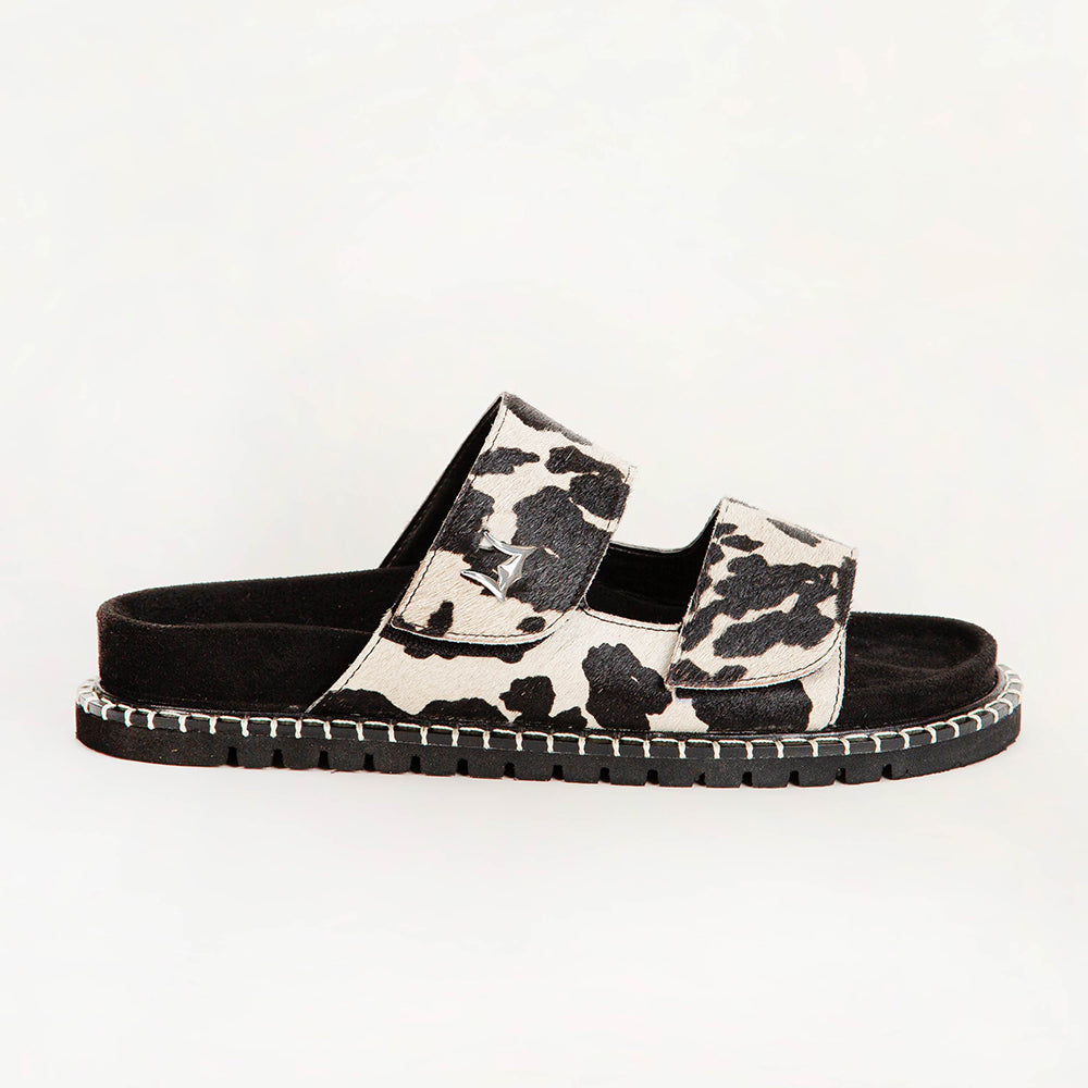 Loyal West Deen Canyon Sandals - Black And White Cowhide - Myra USA