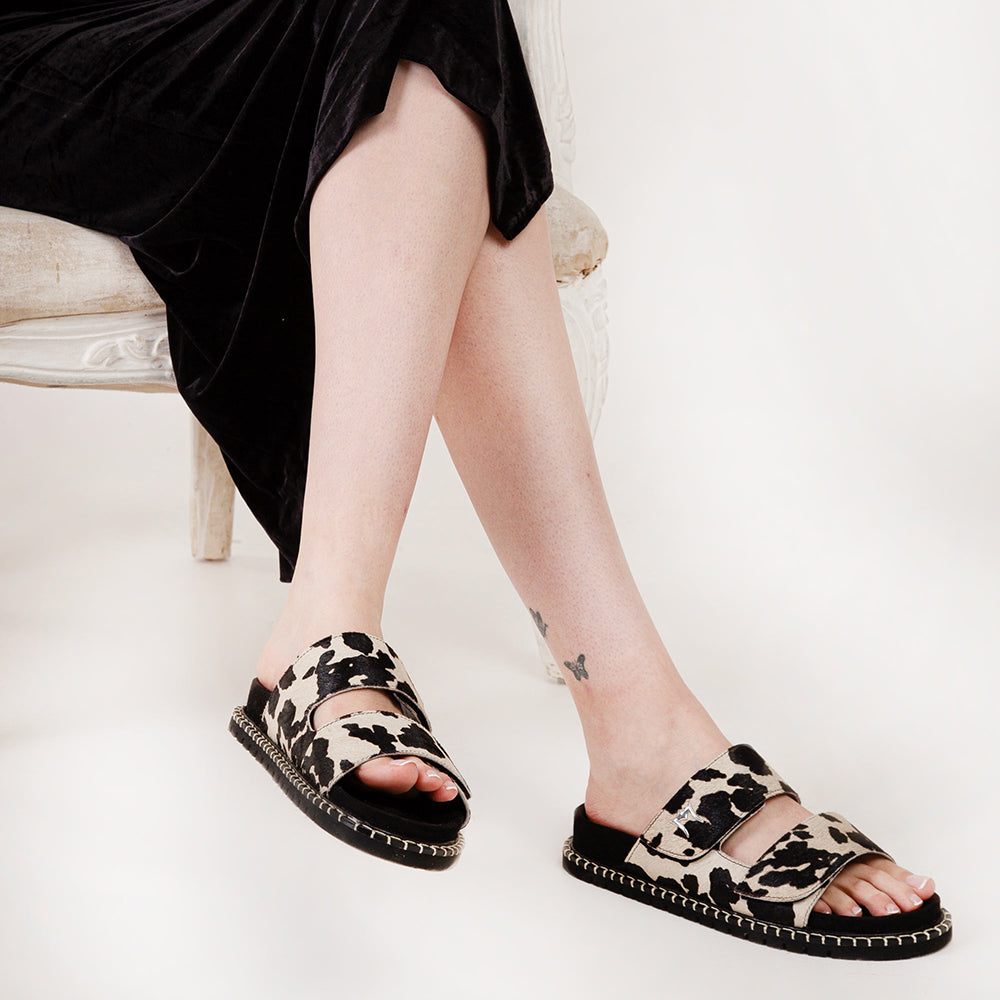 Loyal West Deen Canyon Sandals - Black And White Cowhide - Myra USA