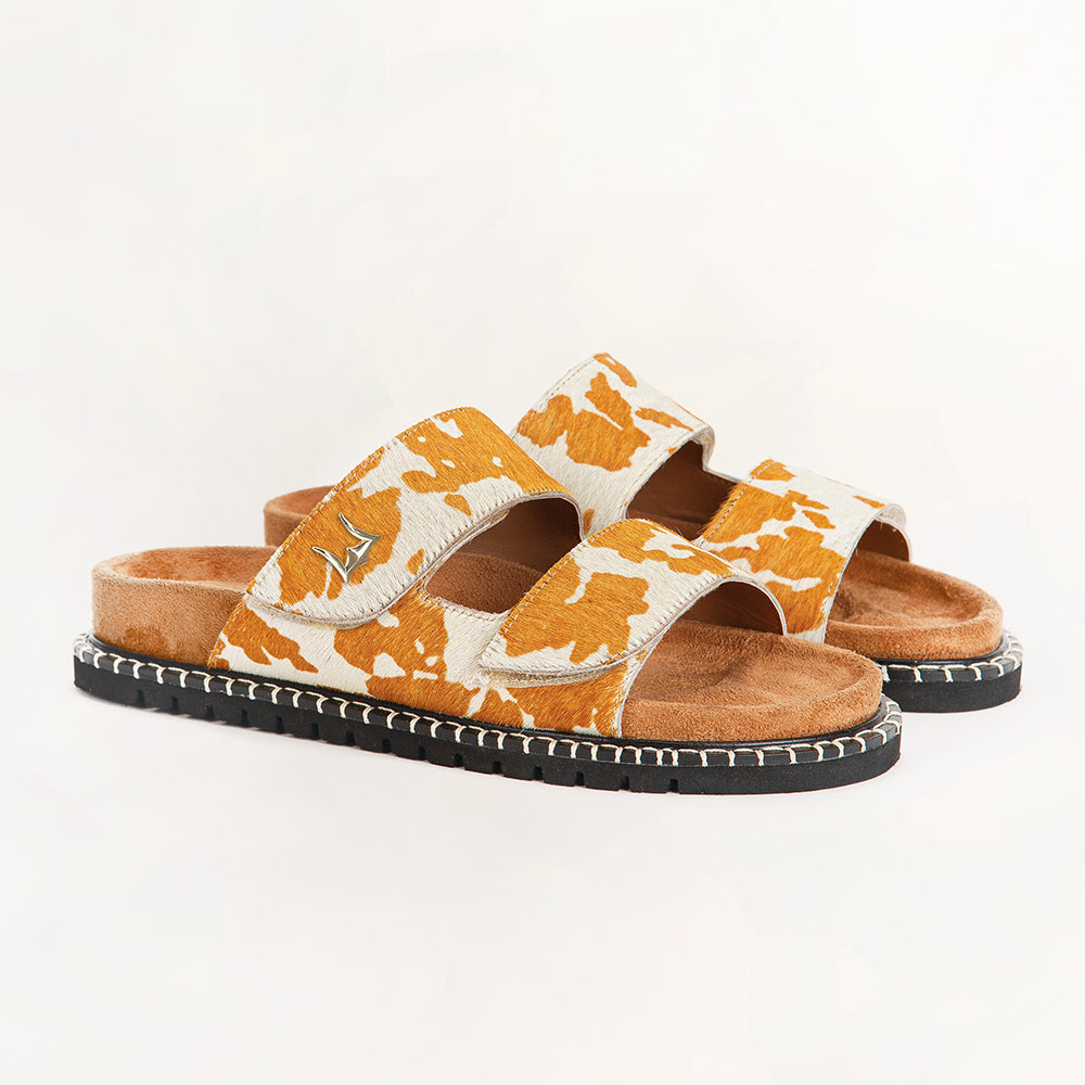 Loyal West Deen Canyon Sandals - Brown And White Cowhide - Myra USA