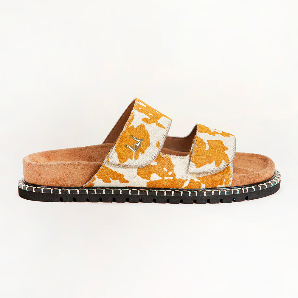 Loyal West Deen Canyon Sandals - Brown And White Cowhide - Myra USA