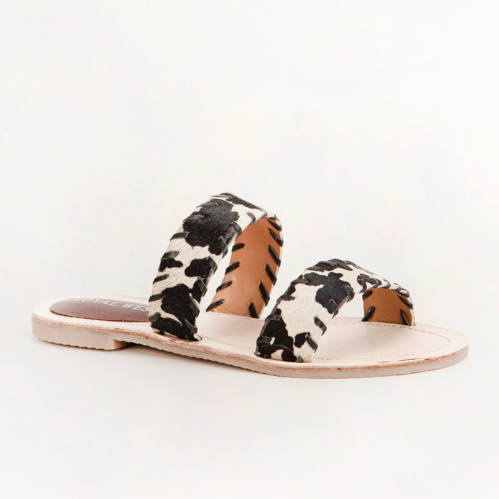 Loyal West Mesa Wanderer Sandals - Black And White Cowhide - Myra USA