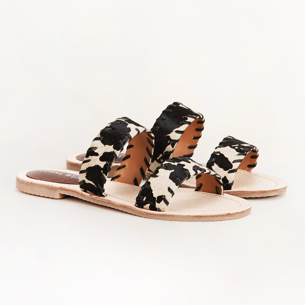 Loyal West Mesa Wanderer Sandals - Black And White Cowhide - Myra USA