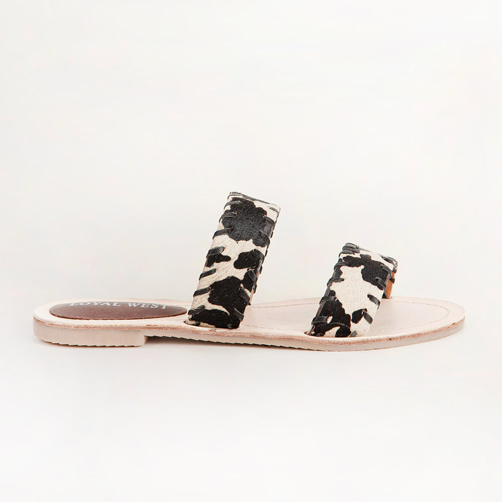 Loyal West Mesa Wanderer Sandals - Black And White Cowhide - Myra USA
