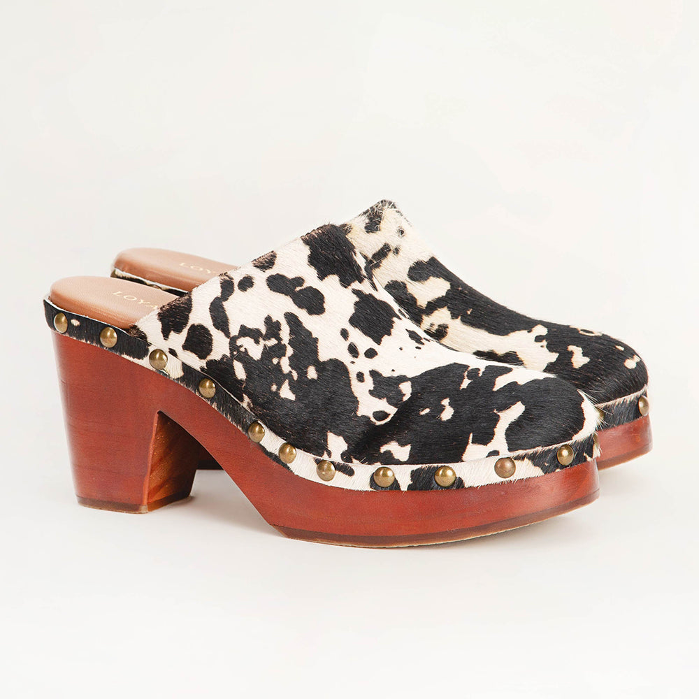 Loyal West Carlotta Trail Clogs Black And White Cowhide - Myra USA