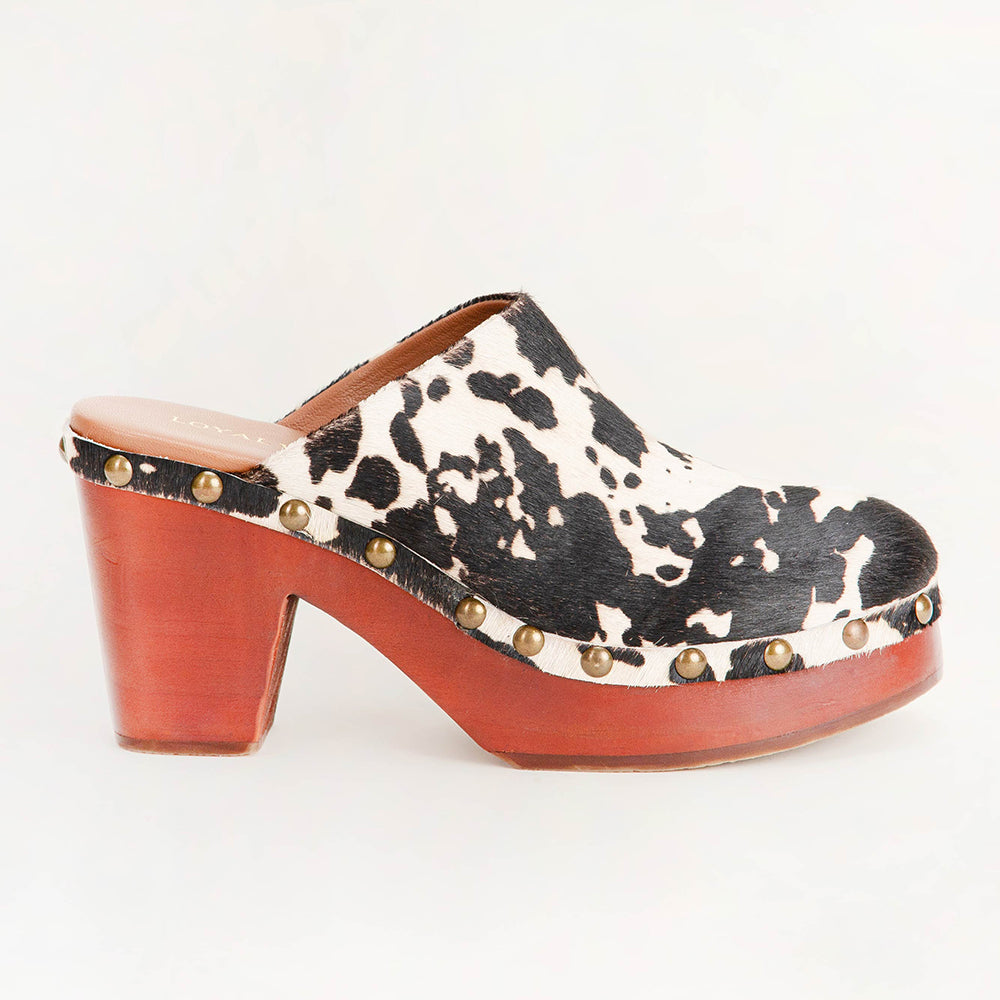 Loyal West Carlotta Trail Clogs Black And White Cowhide - Myra USA