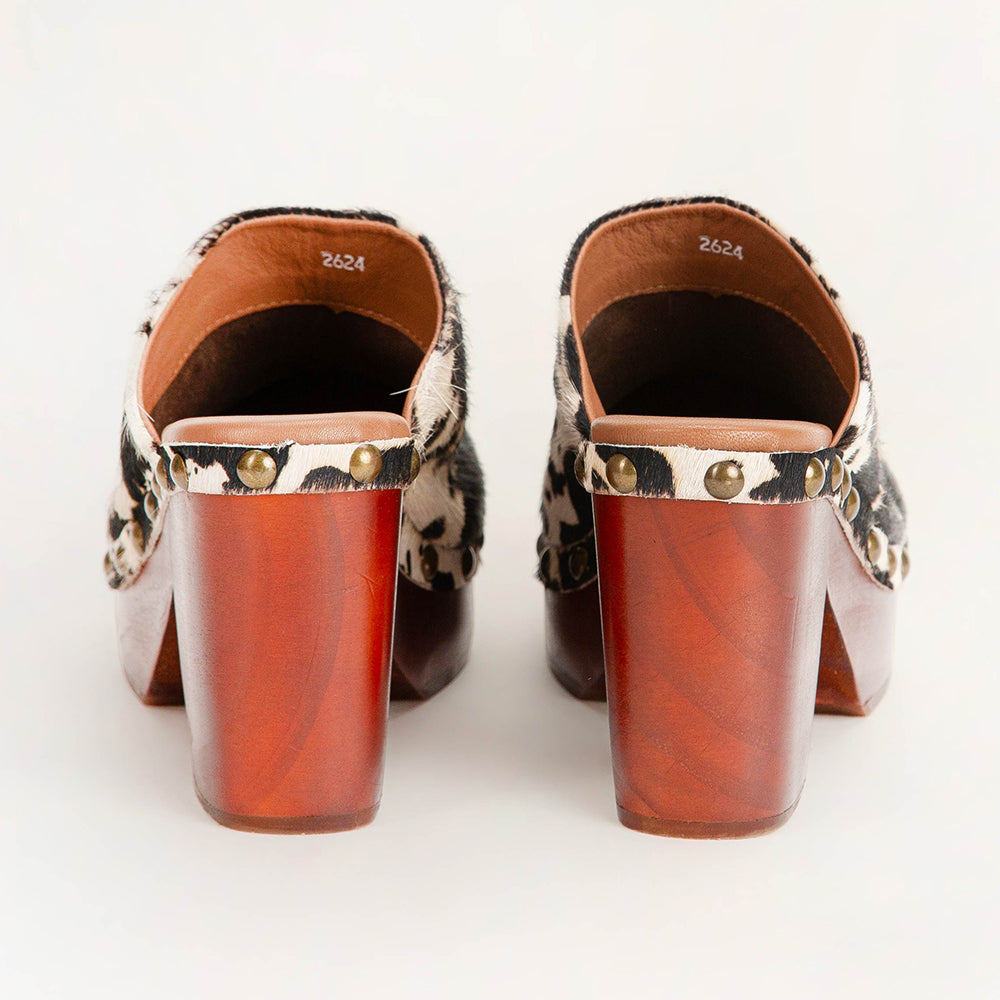 Loyal West Carlotta Trail Clogs Black And White Cowhide - Myra USA