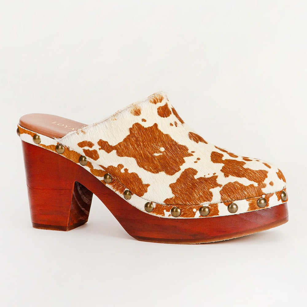 Loyal West Carlotta Trail Clogs Brown And White Cowhide - Myra USA