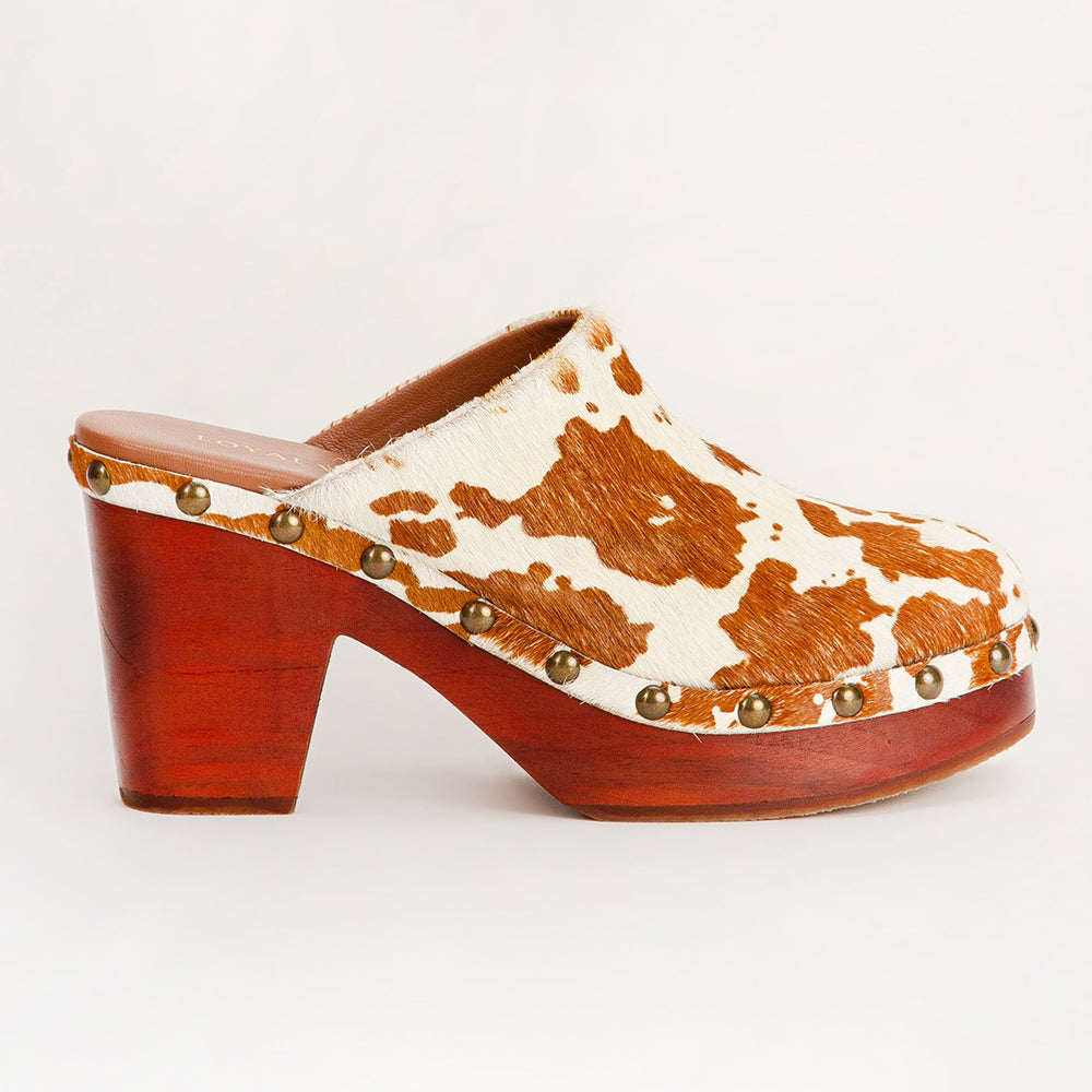 Loyal West Carlotta Trail Clogs Brown And White Cowhide - Myra USA