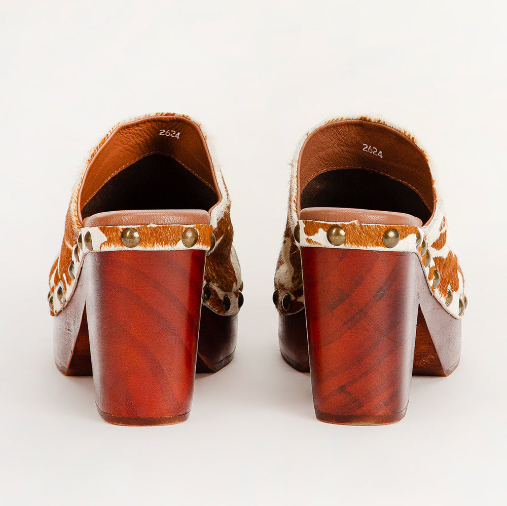 Loyal West Carlotta Trail Clogs Brown And White Cowhide - Myra USA